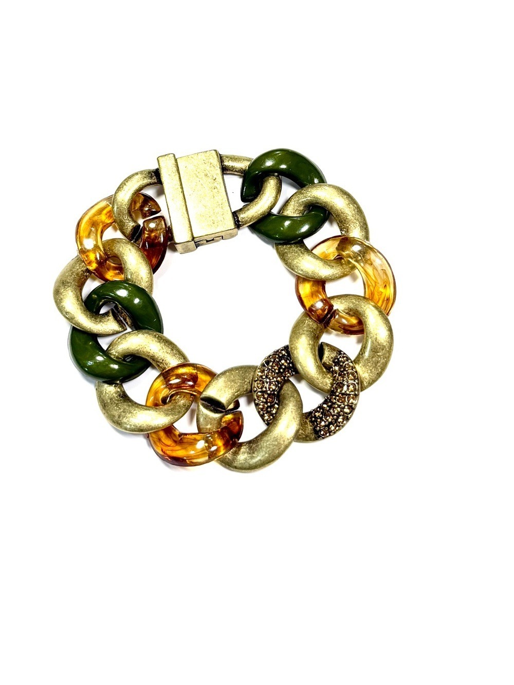 LOFT Gold Resin Link Statement Bracelet Magnetic Closure 7.5” NEW
